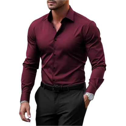 Men's Shirt Business Button Down Shirt Summer Solid Color Long Sleeve Lapel Vacation Shirt Fashion Temperament Casual Tops