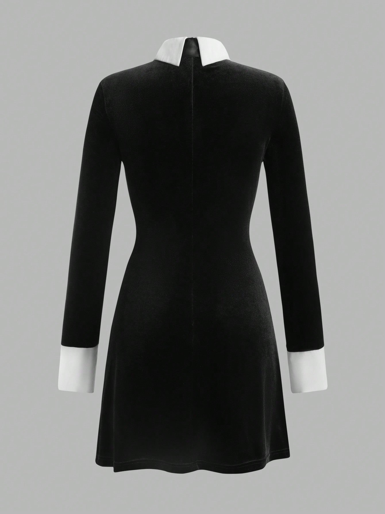 Women's Contrast Collar Maid Style Long Sleeve Short Dress